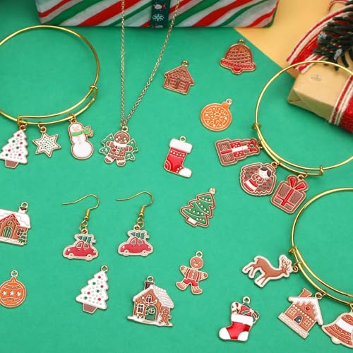 SANNIX 110Pcs/55 Pairs Christmas Charms, Gingerbread Man Charm Holiday Gold Enamel Pendants for DIY Bracelet, Necklaces, Earrings Craft Supplies - style: Gingerbread Charms