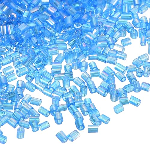 uxcell 1400Pcs Glass Bugle Beads, 1.9x1.5mm Tube Mini Loose Glass Seed Spacer Bead for DIY Earrings Necklaces Bracelets Jewelry Making (Lake Blue) - color: Lake Blue, size: 1.9x1.5mm