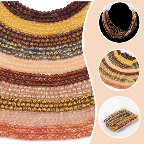 30 Strands 32 Faceted Glass Beads for Jewelry Making 4500pcs 2mm Miny Spacer Bead Round Small Craft Glass Beads for Bracelets Necklaces Earrings (Brown Series) - color: Brown