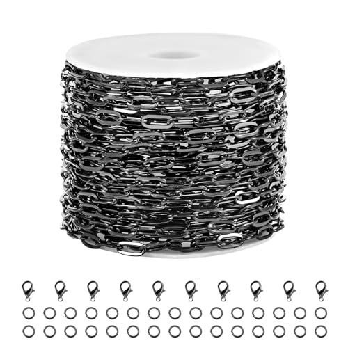 Kyutong 5 Meters Stainless Steel Necklace Chains Bulk on Roll Small Paper Clip Links with Jewelry Connectors Black Paperclip Craft Chain for Men Women DIY Handcrafts - color: black paperclip