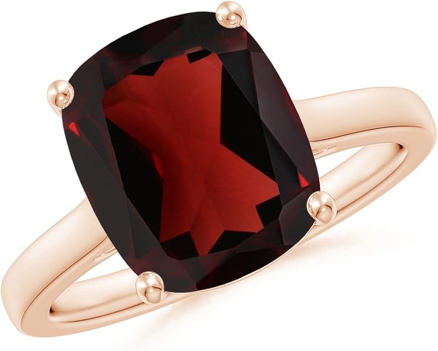 Angara Cushion Garnet Solitaire Ring in Sterling Silver/14K Solid Gold/Platinum | Natural Garnet Solitaire Ring for Women | January Birthday, Anniversary, Gemstone Jewelry Gift