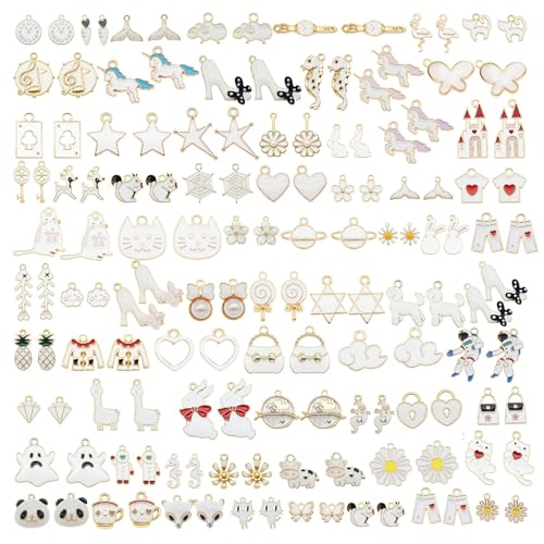 JJG Wholesales 80pcs(40PAIRS) Assorted Gold Tone WHITE Theme Enamel Dainty Dangle Pendants Charms for Earrings Jewelry Making Necklace Bracelet Craft Findings - color: WHITE
