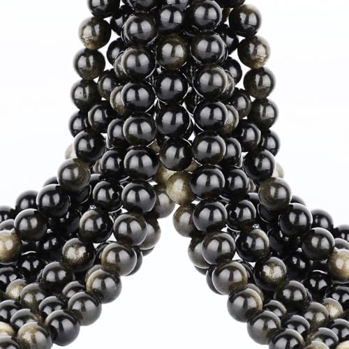 4mm 200pcs Natural Stone Round Beads Golden Obsidian Genuine Stone Beading Loose Gemstone DIY Charm Smooth Beads for Bracelets Necklaces Earrings Hole Size 1mm (Golden Obsidian 4mm) - color: Golden Obsidian, size: 4mm