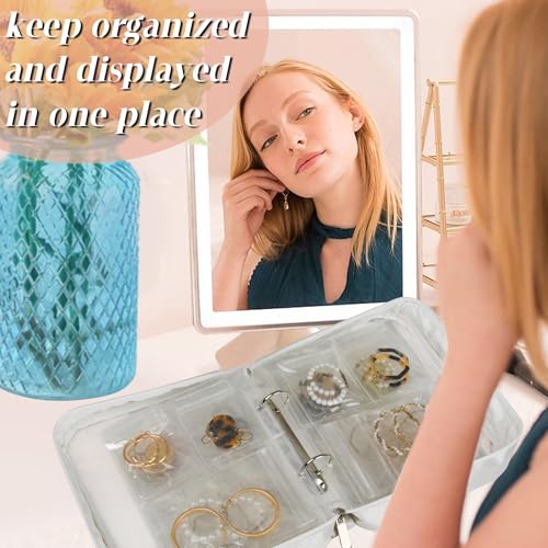 Travel Jewelry Organizer Case Transparent Jewelry Storage Book Binder Bag for Earrings, Rings, Necklace, Bracelet (White-Clear Window) - color: White,Clear Window