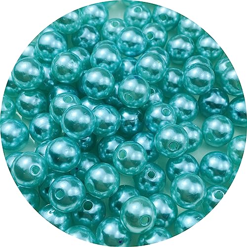 Pinhoollgo 100pcs Pearl Beads 12mm Round Pearl Beads with Hole for DIY Bracelet Necklace Jewelry Making Supplies Handmade Craft(Lake Blue) - color: Lake Blue, size: 12mm/100pcs
