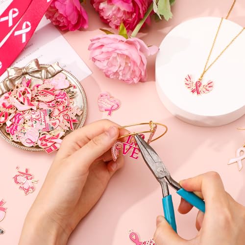 SANNIX 110Pcs Breast Cancer Charms, Pink Ribbon Charm for Jewelry Making, Breast Cancer Awareness Enamel Charm Pendants for Bracelets Necklaces Earrings Craft Making Accessories - style: Breast Cancer Charms