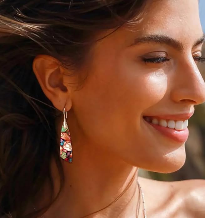 Natural Stone Earrings for Women Boho Triangles Dangle Drop Earrings