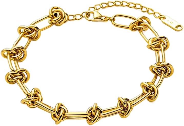 Solza Gold Chain Bracelet for Women – Adjustable Stainless Steel Heart Link Bracelet, Gold-Tone Non-Tarnish Fashion Jewelry