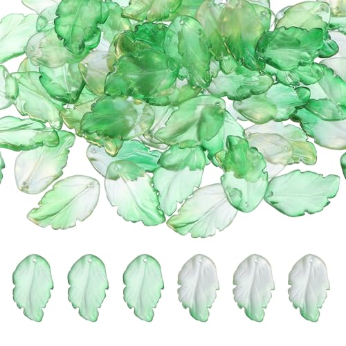 PATIKIL Glass Leaf Beads, 100Pcs Cute Crystal Leaf Charms, Translucent Czech Spacer Beads for DIY Jewelry Making Bracelets Necklace Wind Chimes Suncatchers, Grass Green/Clear Green - color: Grass Green/Clear Green