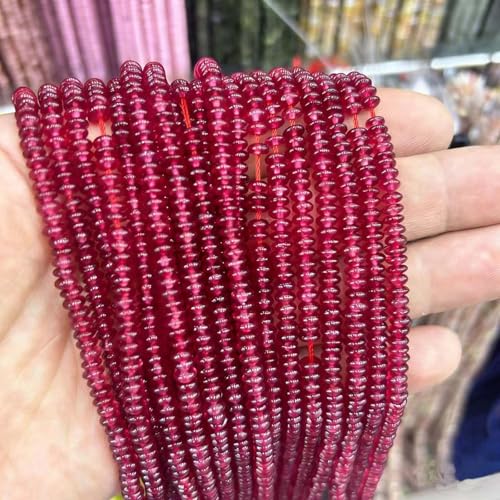 Natural Mulitcolor Rondelle Beads Natural Stone Disk Beads Loose Gemstone Spacer Bead for DIY Bracelet Necklace Jewelry Making（4 * 2mm 1 Strand 150pcs Red） - color: Red