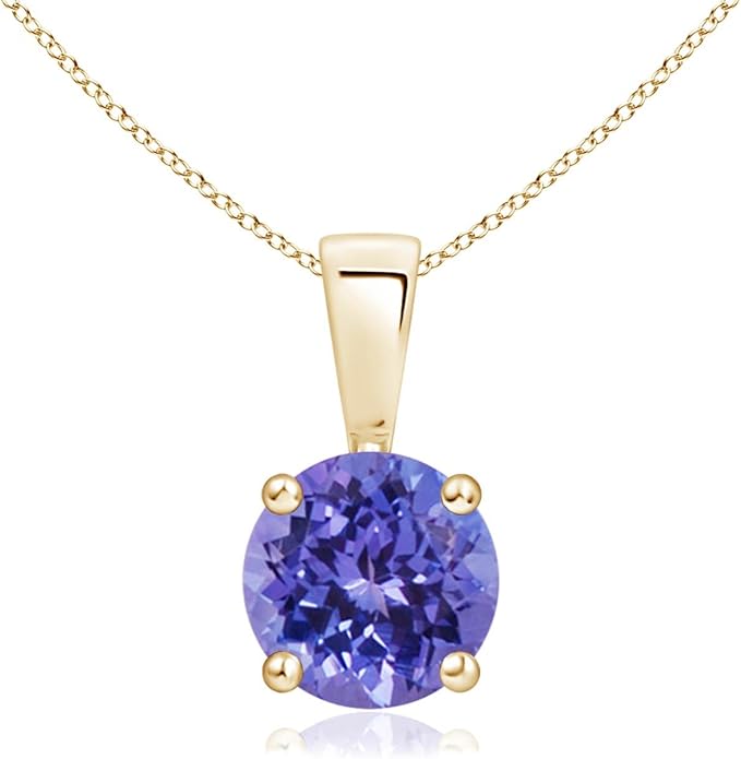 Angara Natural Tanzanite Solitaire Pendant for Women | Round Tanzanite Solitaire Pendant Necklace in 14K Solid Gold/Silver/Platinum With 18" Chain | December Birthday, Gemstone Jewelry Gift