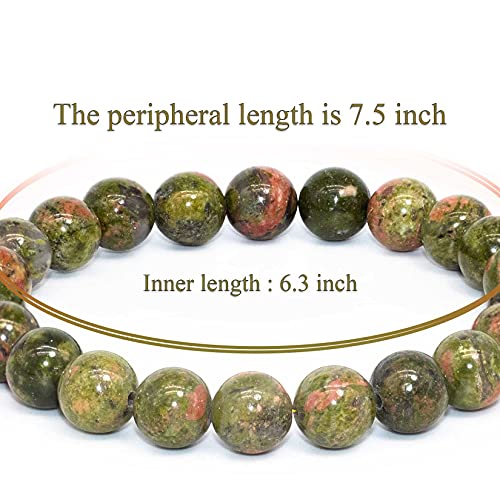 8mm Natural Gemstone Stretch Bracelet, Handmade Unisex Crystal Bracelets for Meditation, Yoga, Spiritual Healing & Positive Energy - color: Epidote