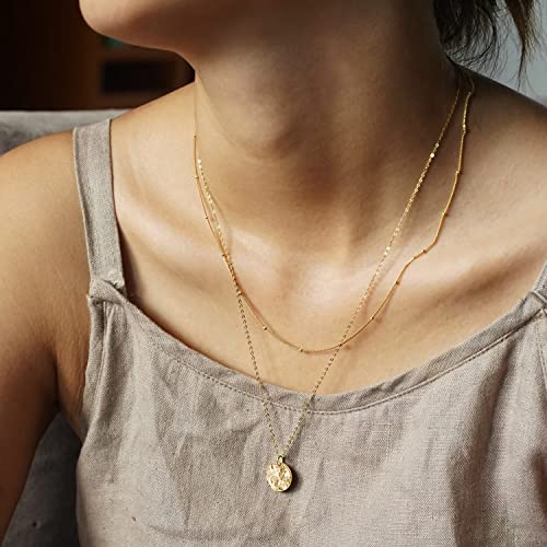 Aisansty Dainty Layered Choker Necklaces Handmade Coin Tube Star Pearl Pendant Multilayer Adjustable Layering Chain Gold Plated Necklaces Set for Women - color: Gold, style: Gold-Twist Disc