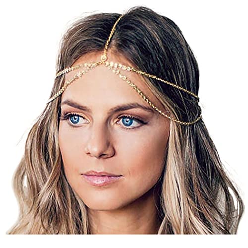 Yean Gold Sequins Head Chain Bohemian Hair Jewelry Headpiece Forehead Band Festival Headband Accessories for Women - color: Gold