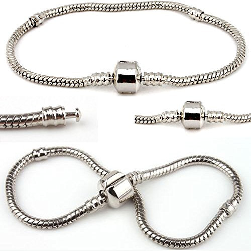 RUBYCA 5pcs 7.1" Silver Color Clasp European Snake Chain Charm Bracelet fit Charm Beads DIY - color: Silver, size: 18 CM