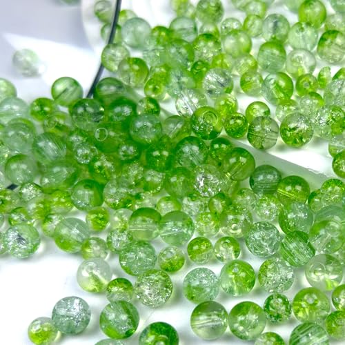 300pcs Crackle Glass Beads, 6mm and 8mm Green Crystal Glass Beads Round Loose Spacer Bulk Beads for St. Patrick's Day DIY Craft Earring Necklace Bracelet Jewelry - color: Green