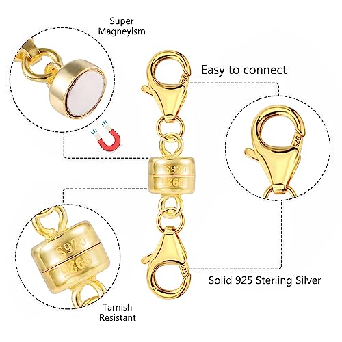 Magnetic Necklace Clasps and Closures 14K Gold Plated 925 Sterling Silver Double Lobster Clasp Magnetic Jewelry Clasps for Necklaces Bracelet - color: C-14K Gold