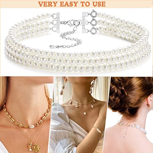Dailyacc Lucky Necklace Layering Clasp 18K Gold and Silver Multi Strand Clasps for Stackable Necklaces - color: 2Pcs Clasp 2 + 3 Silver
