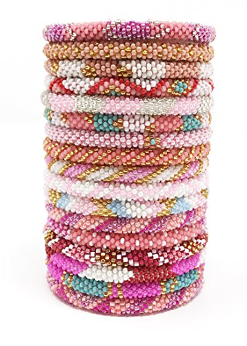 Wigspedia Handmade Crochet Glass Seed Bead Nepal Boho Bracelet - Wholesale Pink Scheme