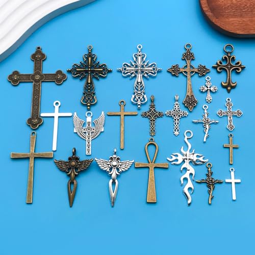 Youdiyla 21pcs Alloy Ancient Silvery Ancient Cyan Cross Series Pendant Jewelry Making DIY Keychain Earrings Pendant Various Design Charms for Jewelry Making Bracelets Necklace (M23) - color: M23