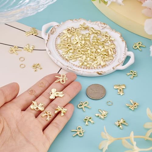 FASHEWELRY Golden Bow Connector Charms Bulk, Christmas Bowknot Link Charms, Infinity Links Geometric Hollow Bezel Pendants for Earring Bracelet Necklace Keychains Jewelry Making - color: Golden, 5 Styles