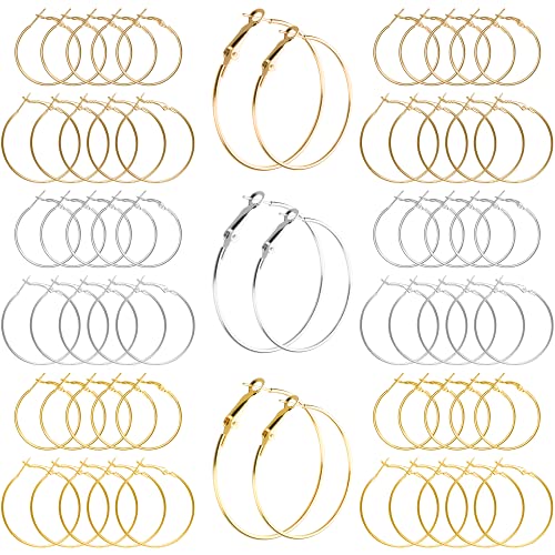 60Pcs Hoop Earring Findings Stainless Steel Earrings Beading Round Earrings Open Beading Hoop for Jewelry Making DIY Crafts Art Creation (40mm+50mm) - color: 40mm+50mm