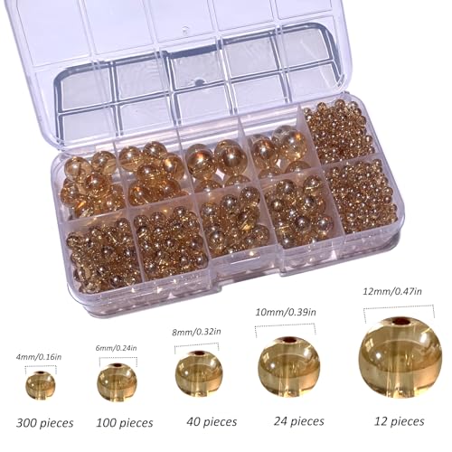 476PCS Round Crystal Glass Beads for Jewelry Making(Champagne Golden), Glass Spacer Loose Beads for Crafts Bracelets Necklaces Charms Pendants 4/6/8/10/12mm - color: Round Glass Beads: Champagne Golden