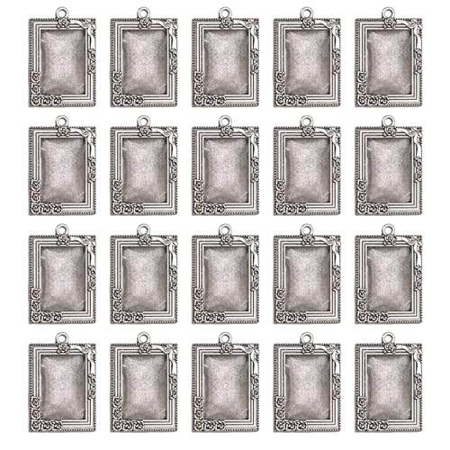 20Pcs Pendant Trays,Bezel Pendant Trays Blanks with Glass Cabochons for Pendants Making and DIY Jewelry Making(18×25mm)