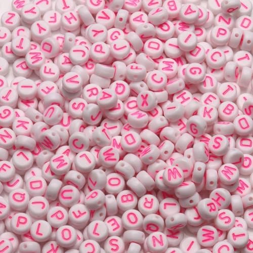 Acrylic Letter Beads Alphabet Pink Letter White Cube Beads for Friendship Bracelets and Gifts Souvenir Jewelry Making Vanlentine‘ Day Gifts(7 * 4mm Round,1000pcs) - color: Pink White(Round)