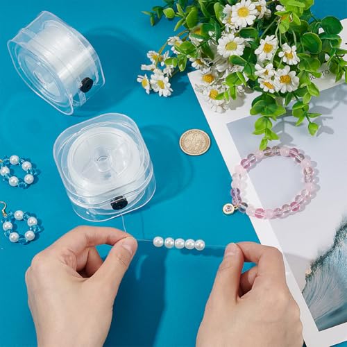 PH PandaHall 262 Yards Elastic String for Bracelets, 2 Rolls 0.5mm Round Beading Thread Clear Jewelry String Seed Bead Thread Stretchy Bracelet String Cord for Friendship Bracelets Necklaces - size: 0.5mm