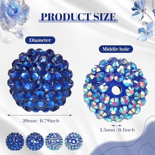 40 Pcs 20 mm Rhinestone Beads Bulk Crystal Round Disco Ball Chunky Bubblegum Beads for Pens Bracelets Charms Craft European Style Jewelry Making Supplies Christmas(Dark Blue) - color: Dark Blue