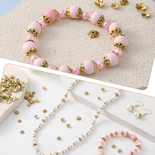 360 Pcs Bead Caps for Jewelry Making Bead Cap Findings Flower Gold Filigree Beads Cap Flower Spacer Beads Caps Metal Alloy Filigree Flowers Cup Gold Vintage Spacers for DIY Necklace Bracelet Earrings