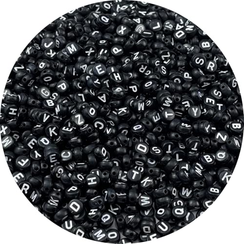1000pcs Round Letter Beads 4x7mm Acrylic Alphabet Beads Spacer Beads for Jewelry Making Bracelets Necklace Earring Key Chains DIY Craft(L-White Letter Black Bead) - color: L-White Letter Black Bead