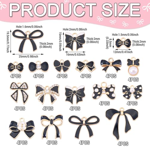 Craftdady Enamel Dangle Charms Pendant Food Animal Flower Cute Charms Colorful Metal Fruit Pendants Hang Ornament for Craft Bracelet Necklace Earring Key Chains Jewelry Making - color: Black Bowknot