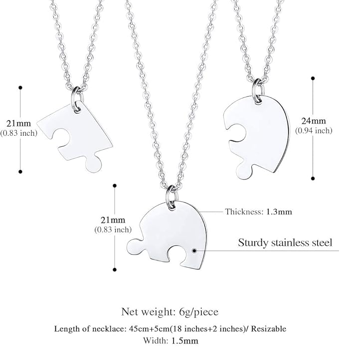 FindChic Personalized Matching BFF Necklace for 2/3/4/5/6 Puzzle Name Heart Pendant Stainless Steel Couple Necklace Set Customized Necklaces for Teen Girls