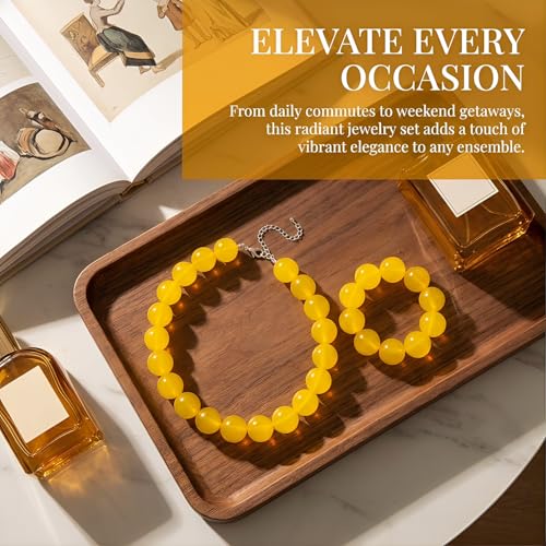 Colorful Chunky Beaded Necklace for Women Acrylic Bead Choker Necklaces Fashion Large Round Beads Necklaces for Women Handmade Summer Jewelry - color: Yellow bracelet + necklace