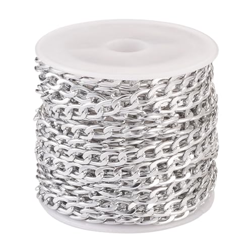 Craftdady 16.4 ft Silver Aluminium Curb Chain 7x4mm Twisted Metal Chain Oval Cross Unwelded Small Chain for Crafts DIY Necklace Bracelet Jewelry Making Supplies - color: Silver,7x4mm