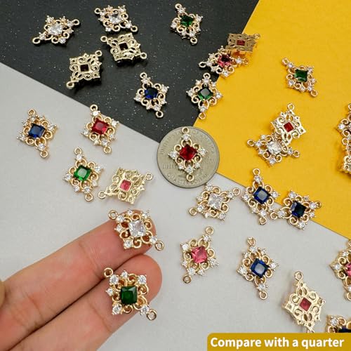 Zirconia Connector Charms Crystal Gold Plated Brass Links for Jewelry Making Bracelet Necklace Earring Pendant Craft Supplies DIY Accessories - color: RhombusA-Mix-10Pcs