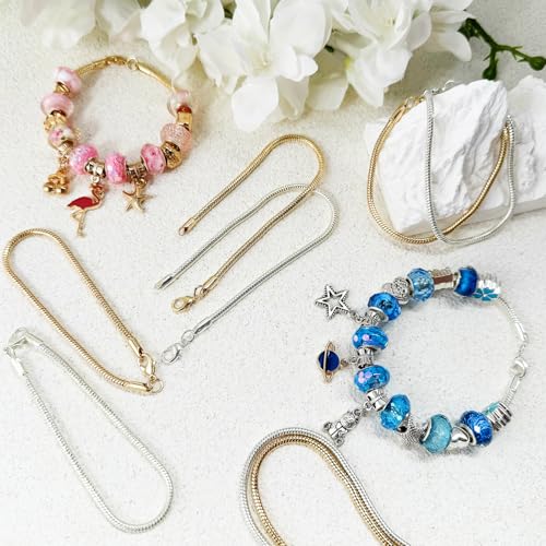 Exway 10 Pcs Snake Charm Bracelet Chain 6.5 Inch Gold Charm Bracelet Kit Snake Chain Bracelets Chain for Christmas DIY Women Jewelry Making Gifts - color: gold style A, size: 6.5in