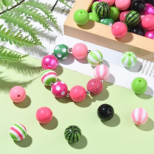 DanLingJewelry 50Pcs 20mm Colorful Summer Acrylic Bubblegum Beads Watermelon Pink Green Acrylic Round Ball Beads for Jewelry Making Craft - color: 50pcs - summer