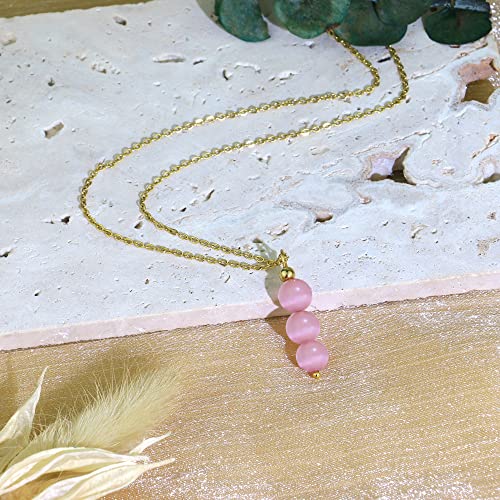 SmileBelle Crystal Necklace, Jade Necklace for Women as Anniversary Birthday Mothers Day Gifts for Women 14k Gold Black Tourmaline as Birthstone Jewelry for Girls Dainty Crystal Jewelry - color: Pink Rose Quartz