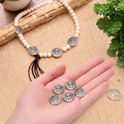 Tibetan Silver Spacer Beads 10mm Flat Round – 67pcs Metal Spacer Beads for Jewelry Making, Bracelets, Necklaces & Earrings DIY Supplies, Antique Silver Zinc Alloy - color: Silver Round