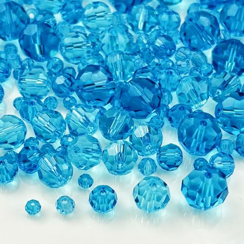 480pcs Crystal Glass Beads 3mm 4mm 6mm 8mm 10mm Round Faceted Glass Spacer Beads for Bracelets Necklace Earring DIY Jewelry Making Craft(Lake Blue) - color: Lake Blue