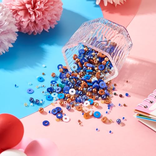 Beadthoven 6mm Clay Beads for Jewelry and Bracelet Making Pack of 2 Bags, Glass Seed Pearl Heishi Flat Round Disc Beads, Colorful Preppy Blue Brown - color: Brown Blue