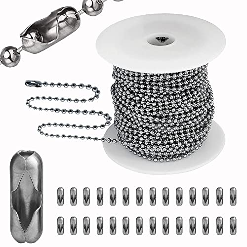 55ft Ball Bead Chain, 4.0mm Stainless Steel Ball Chain with 100 Pieces Connectors Clasps, Bulk Bead Chain Necklaces for Jewelry Making Supplies DIY Craft Chain, Dog Tag Chain, Men Military Keychain - color: 4.0mm-55FT & 100pcs Connectors