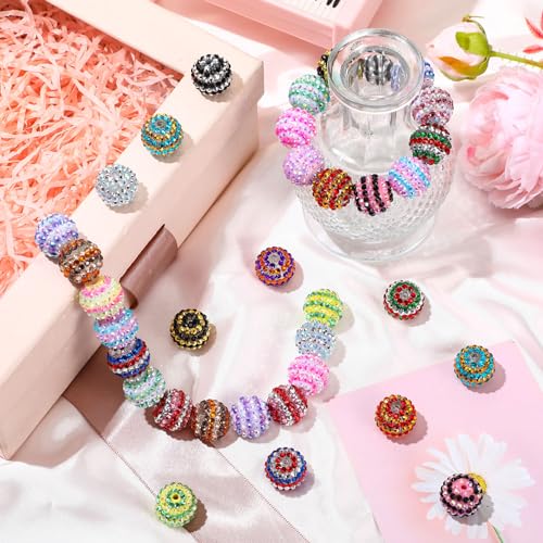 40 Pcs 20 mm Rhinestone Beads Bulk Crystal Round Disco Ball Chunky Bubblegum Beads for Pens Bracelets Charms Craft European Style Jewelry Making Supplies Christmas(20 Colors) - color: 20 Colors