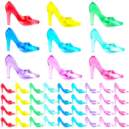 Niceup 75pcs Small Princess Glass Slippers 2in Plastic Crystal High Heel Shoes Toy for Princess Party Favors Doll House Decorations Cupcake Toppers Girls Craft Trinkets Pinata Fillers Hide Seek Toys - style: Princess Shoes (about 75pcs)