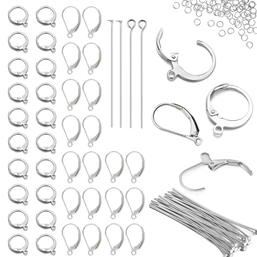 180Pcs No Tarnish Leverback Hooks & Pins for Earring Making, stino Hypoallergenic Stainless Steel Jewerly Findings Supplies, Gold Plated & Silver Set (Silver) - color: Silver
