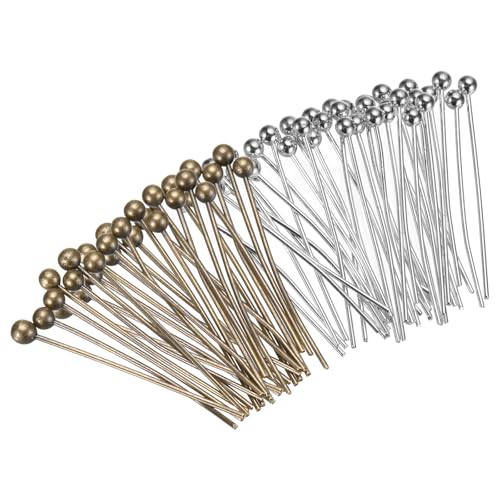 MECCANIXITY 200Pcs Plated Ball Head Pins Jewelry Making 24 Gauge 16mm Wire Head Pins Brass Ball Head Pins End Head Pins for DIY Craft Necklaces Bracelets Earrings, Bronze and Silver - color: Bronze and Silver, size: 16mm