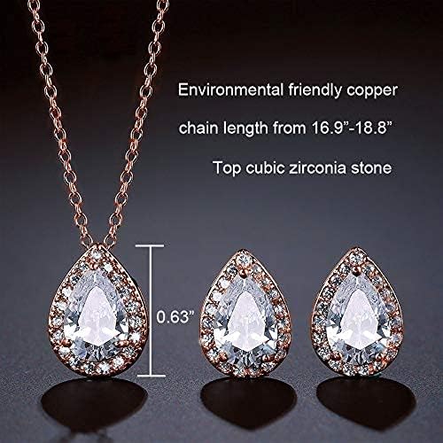 UDYLGOON Imitation Cubic Zironia Diamond Teardrop Earrings Necklace Bracelet Jewelry Set For Bride Bridesmaids Bridal Wedding Party Prom Jewelry Gift